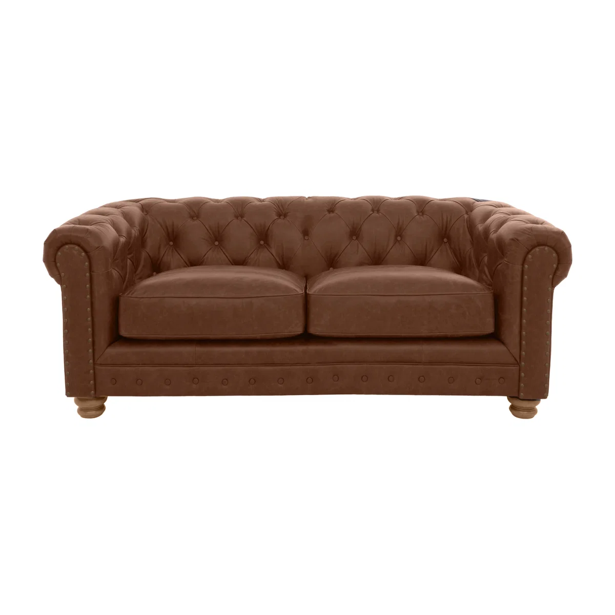 Alexander and James - Chesterfield Collection Hugo 2 Seater Leather Sofa - Satchel Pepper with Studs - Oak Feet