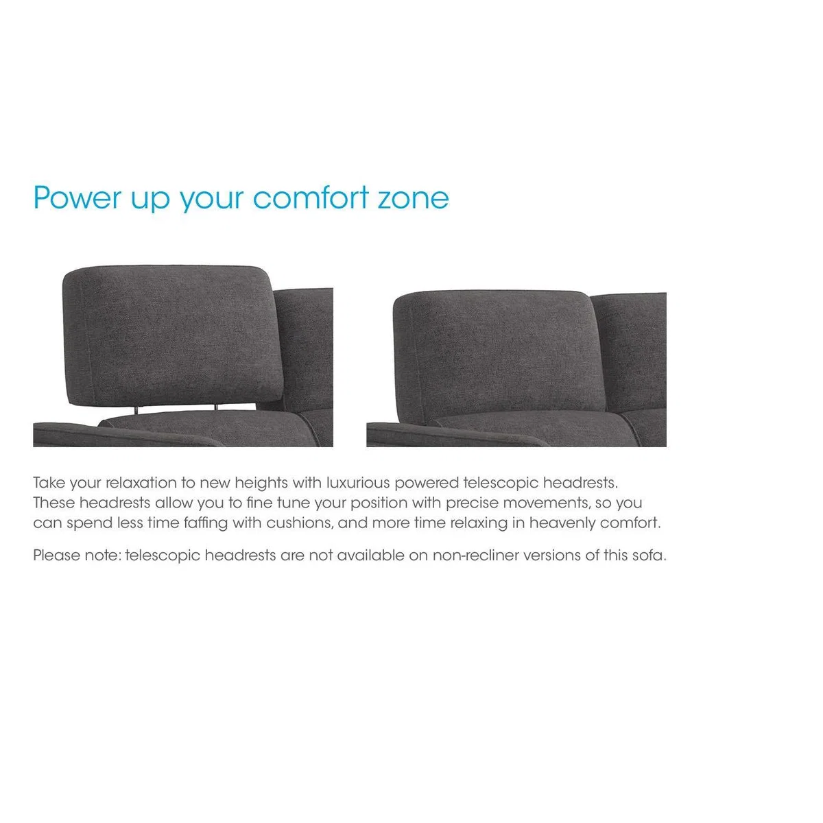 Compact Collection Klein 2 Seater Fabric Power Recliner Sofa with Telescopic Headrests - Baby Blue – image 5
