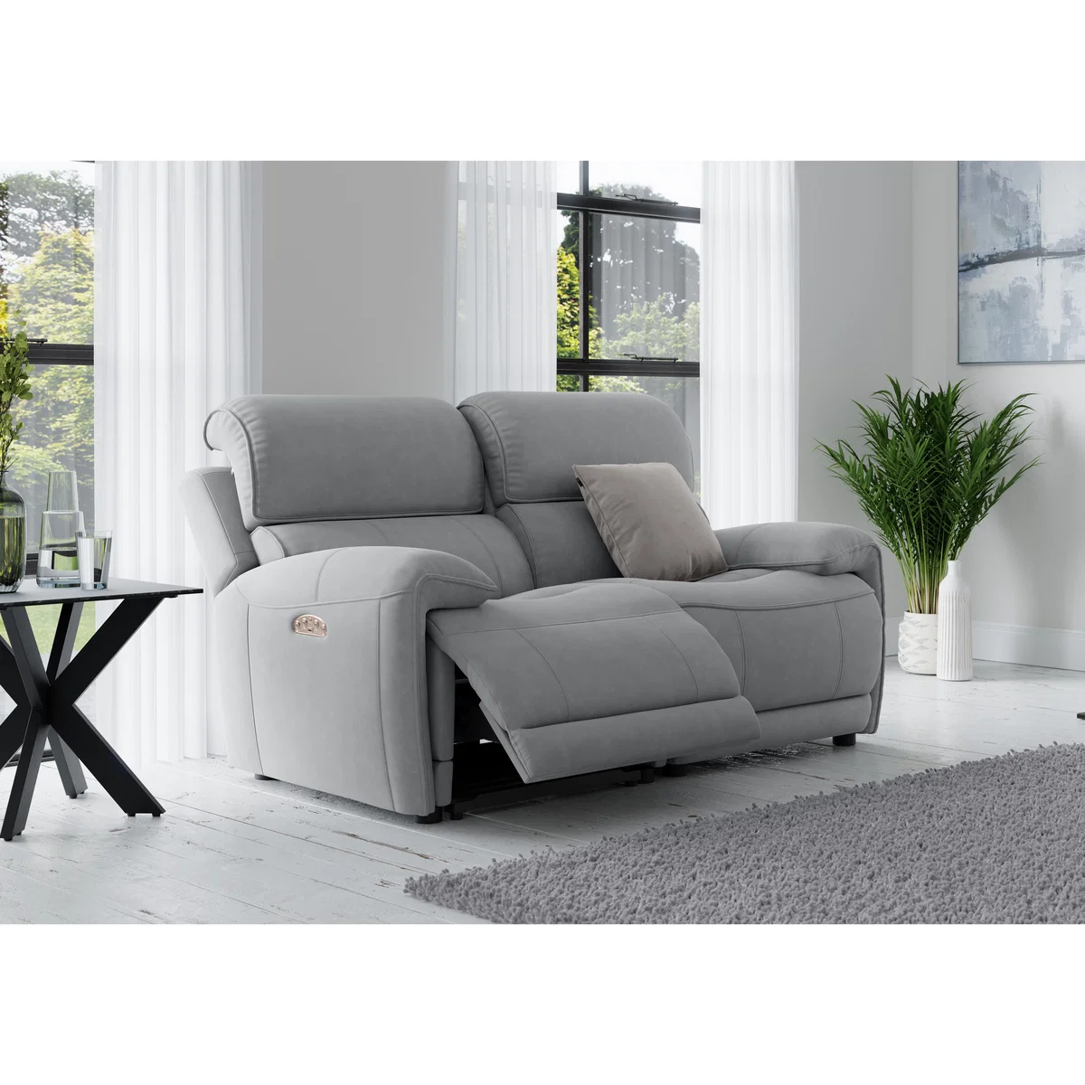 Link 2 Seater Fabric Power Recliner Sofa with Power Headrests - Grey – image 2