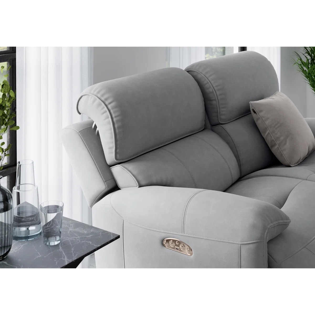 Link 2 Seater Fabric Power Recliner Sofa with Power Headrests - Grey – image 4