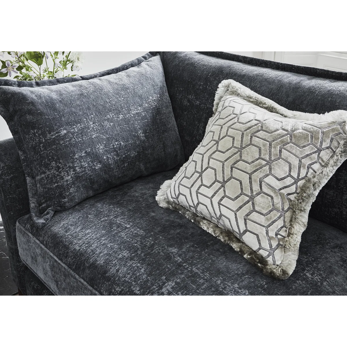 Boutique Splendour Fabric 2 Seater Sofa - Meridian Silver with Antique Feet – image 3