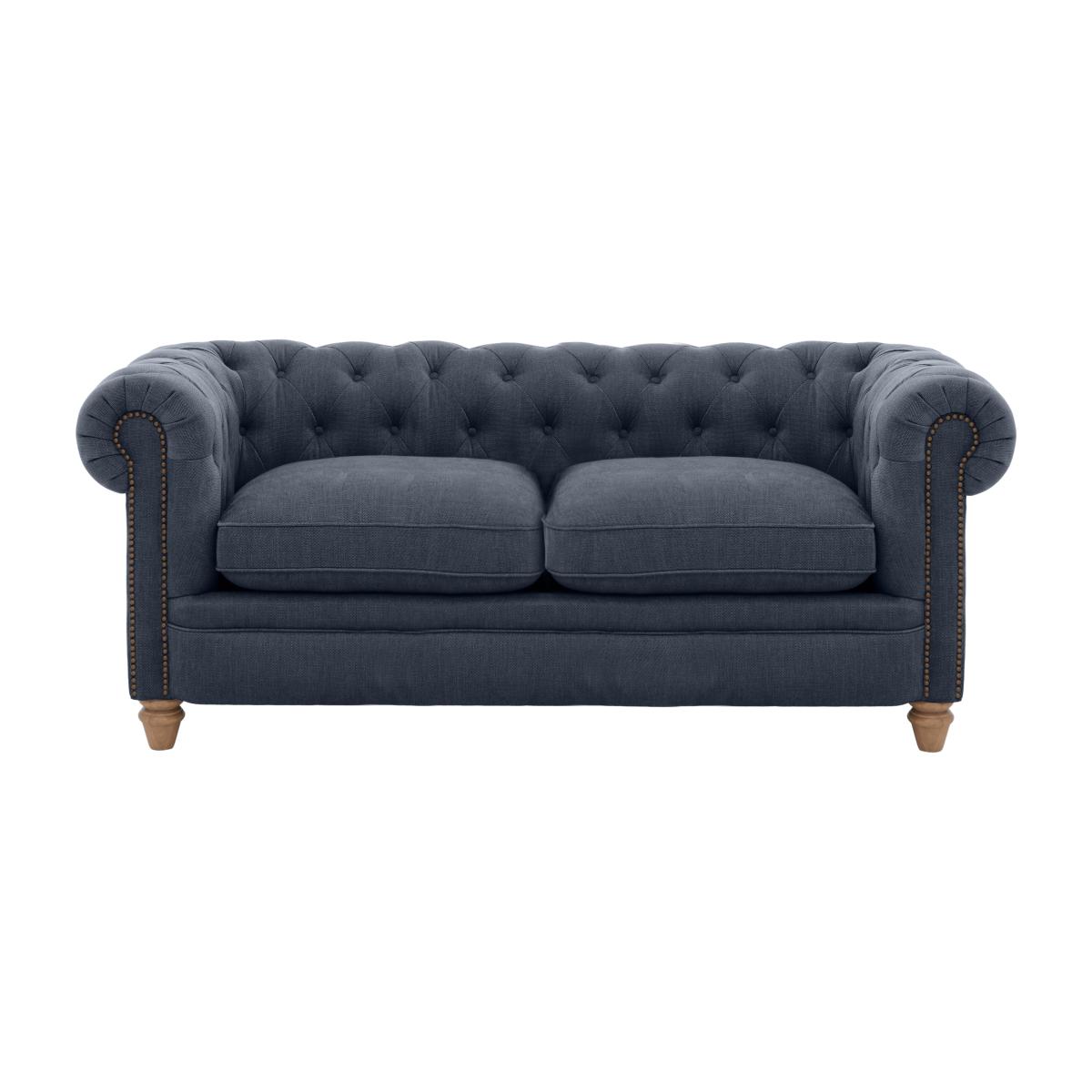 Alexander and James - Chesterfield Collection Ralph 2 Seater Fabric Sofa - Linen Denim with Studs - Oak Feet