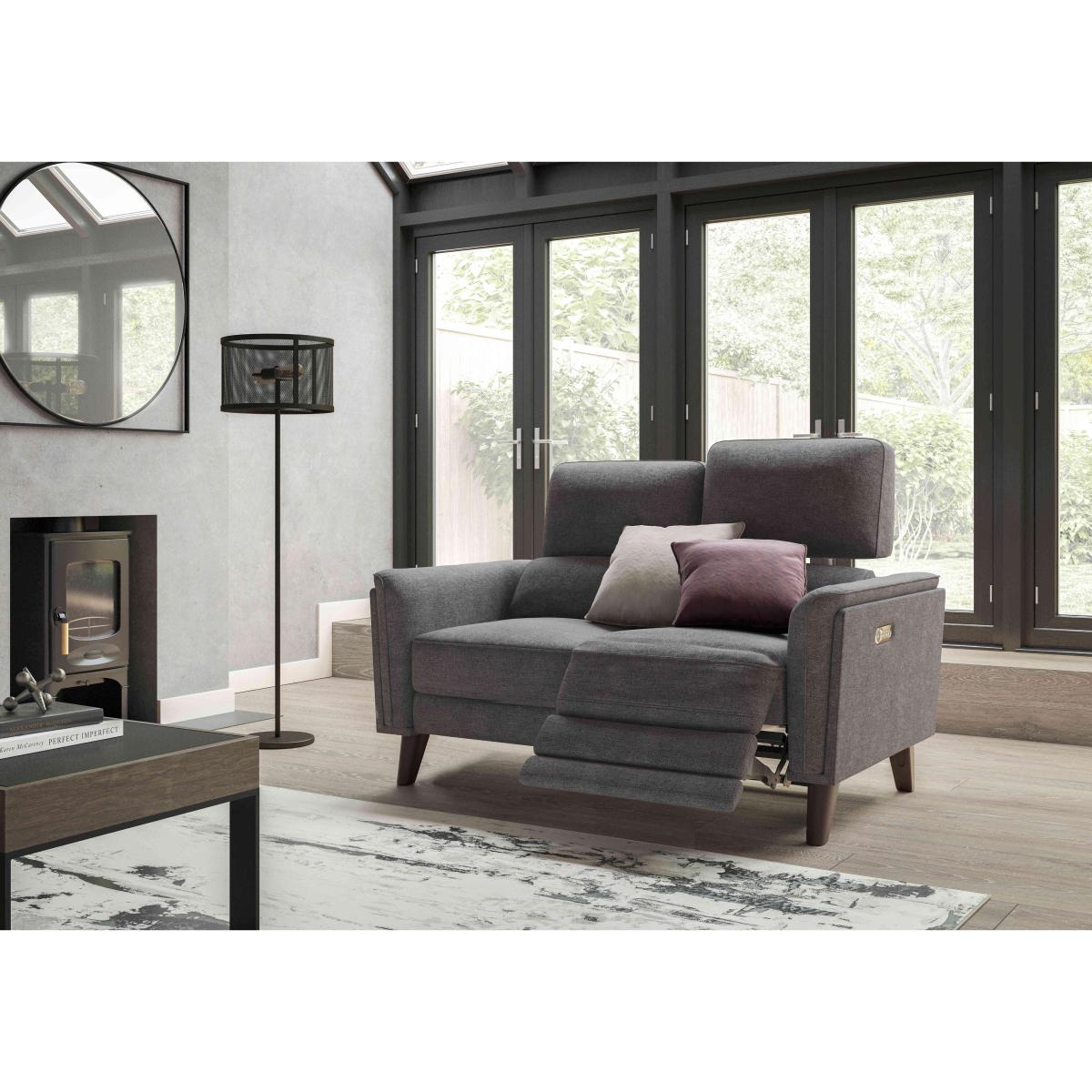 Compact Collection Klein 2 Seater Fabric Power Recliner Sofa with Telescopic Headrests - Tobacco – image 2