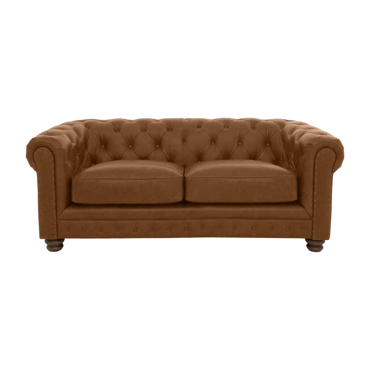 Alexander and James - Chesterfield Collection Hugo 2 Seater Leather Sofa - Satchel Latte with Studs - Dark Feet