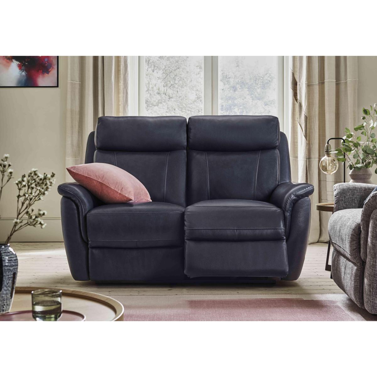 Orlando 2 Seater Leather Power Recliner Sofa with Power Headrests - Blue – image 2