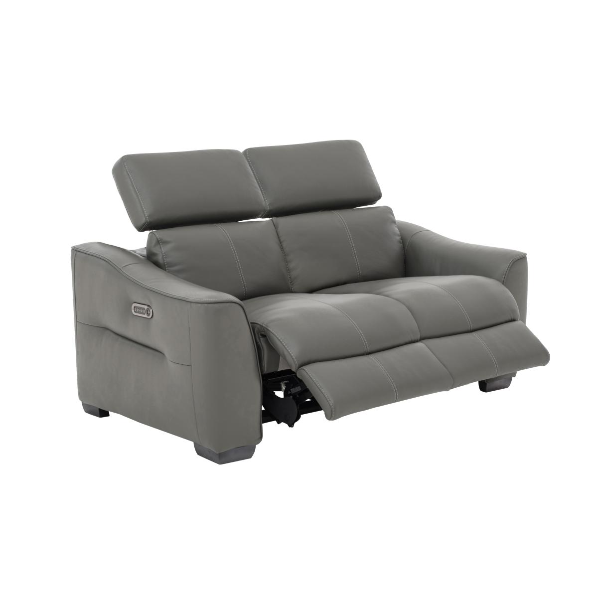 Xavier 2 Seater NC Leather Sofa with Power Recliner - Sleet – image 2