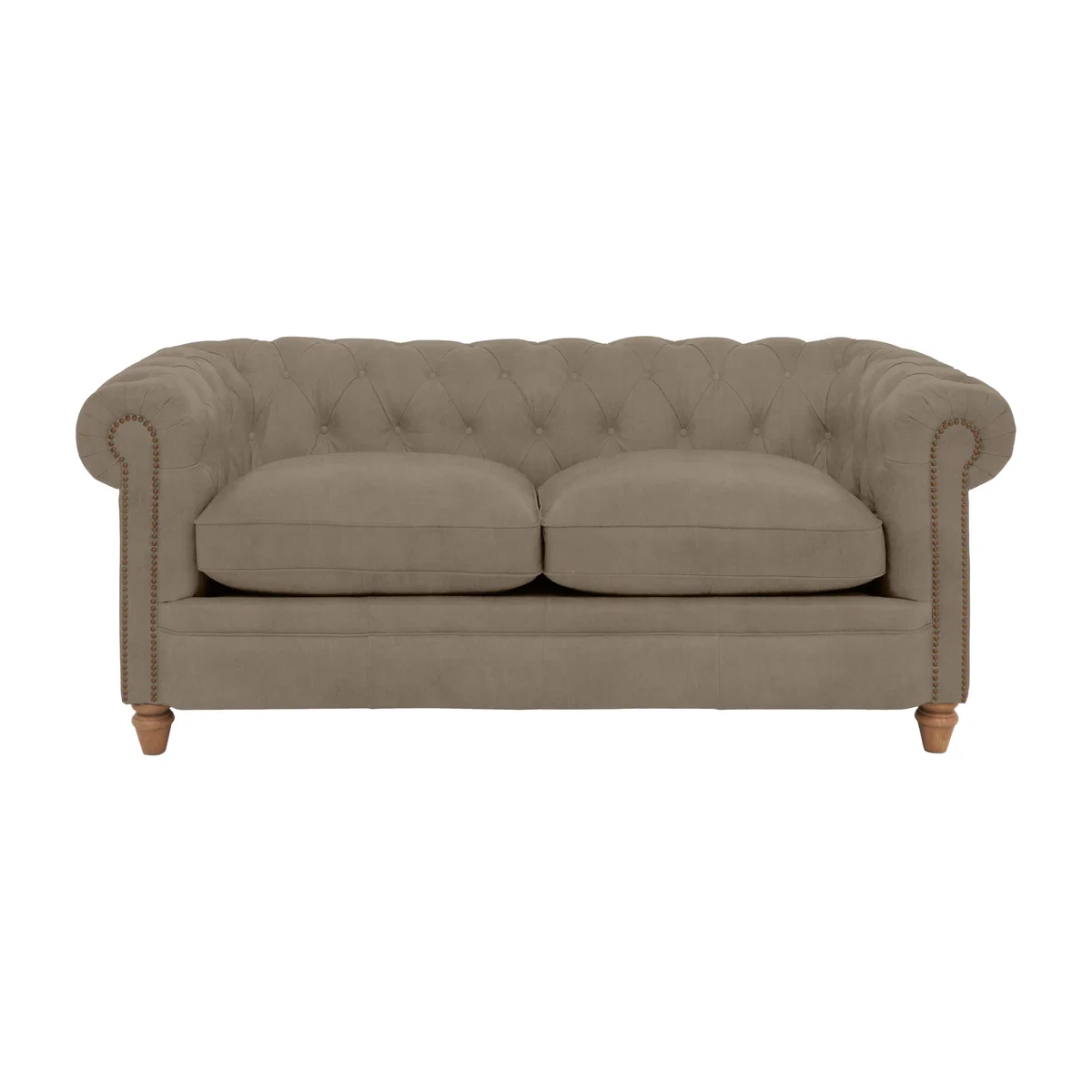 Alexander and James - Chesterfield Collection Ralph 2 Seater Fabric Sofa - Mouse with Studs - Oak Feet