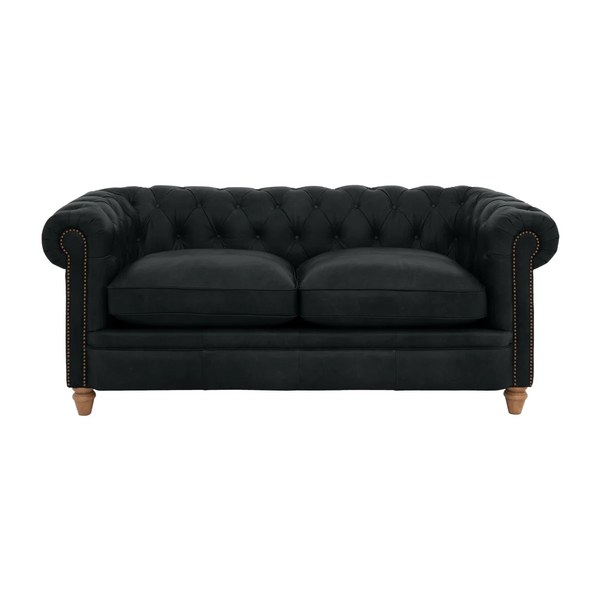 Alexander and James - Chesterfield Collection Ralph 2 Seater Leather Sofa - Indigo with Studs - Oak Feet