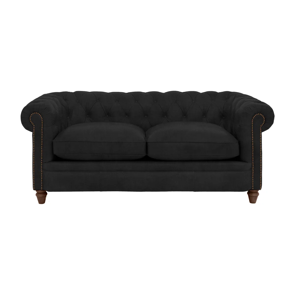 Alexander and James - Chesterfield Collection Ralph 2 Seater Fabric Sofa - Chocolate with Studs - Dark Feet
