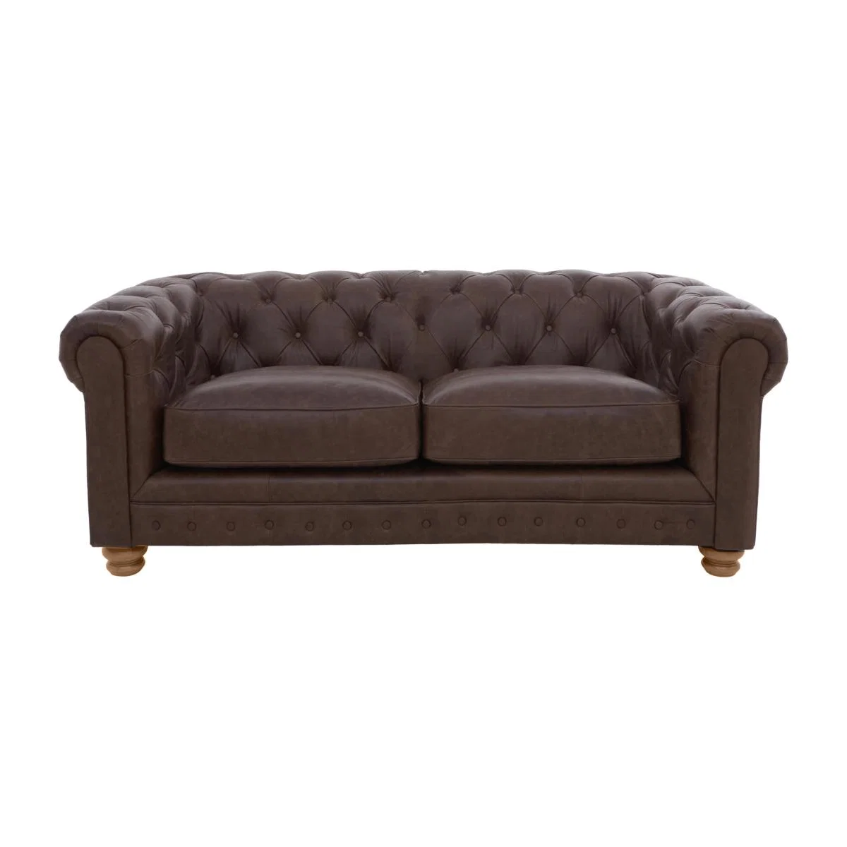 Alexander and James - Chesterfield Collection Hugo 2 Seater Leather Sofa - Satchel Nutmeg - Oak Feet