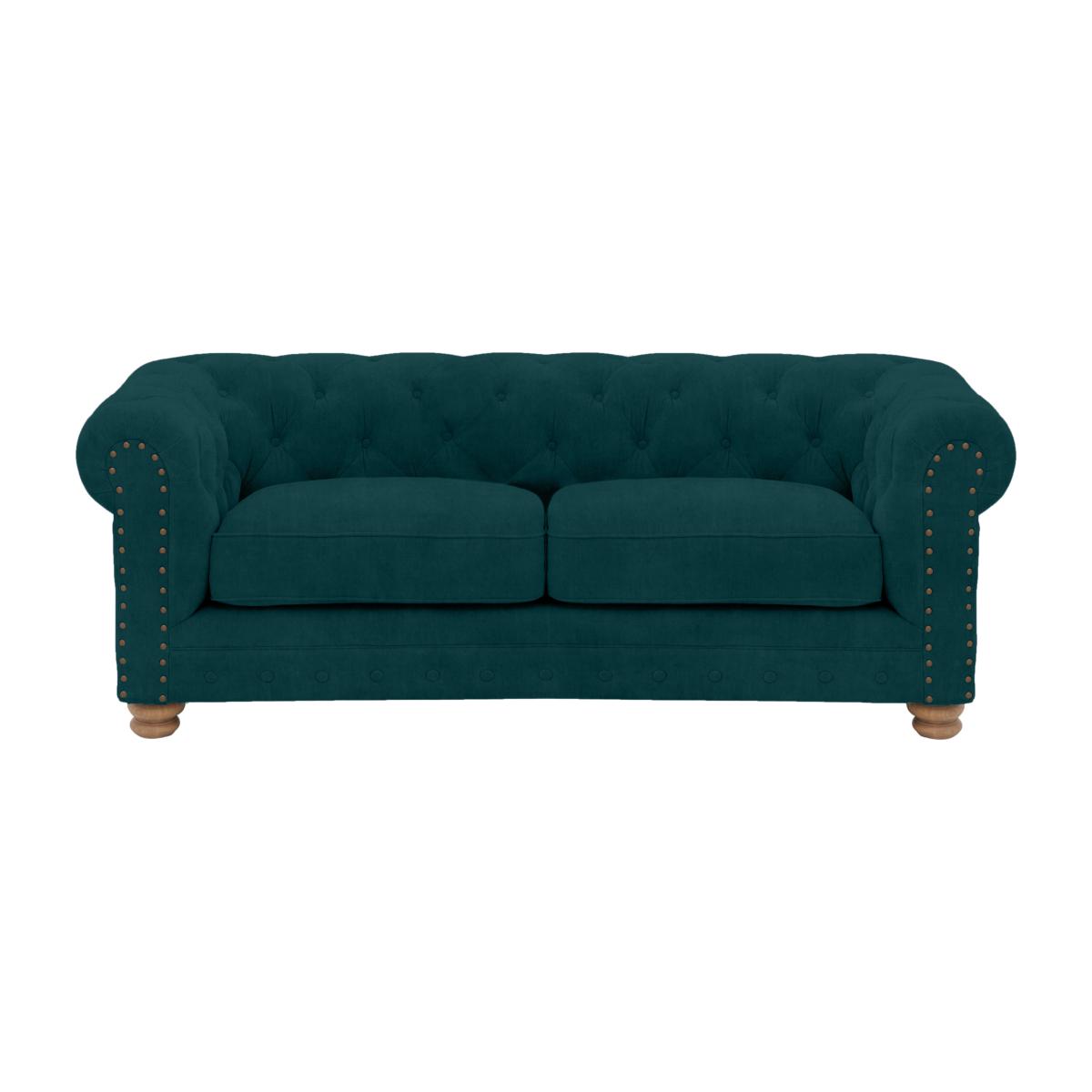 Alexander and James - Chesterfield Collection Hugo 2 Seater Fabric Sofa - Peacock with Studs - Oak Feet