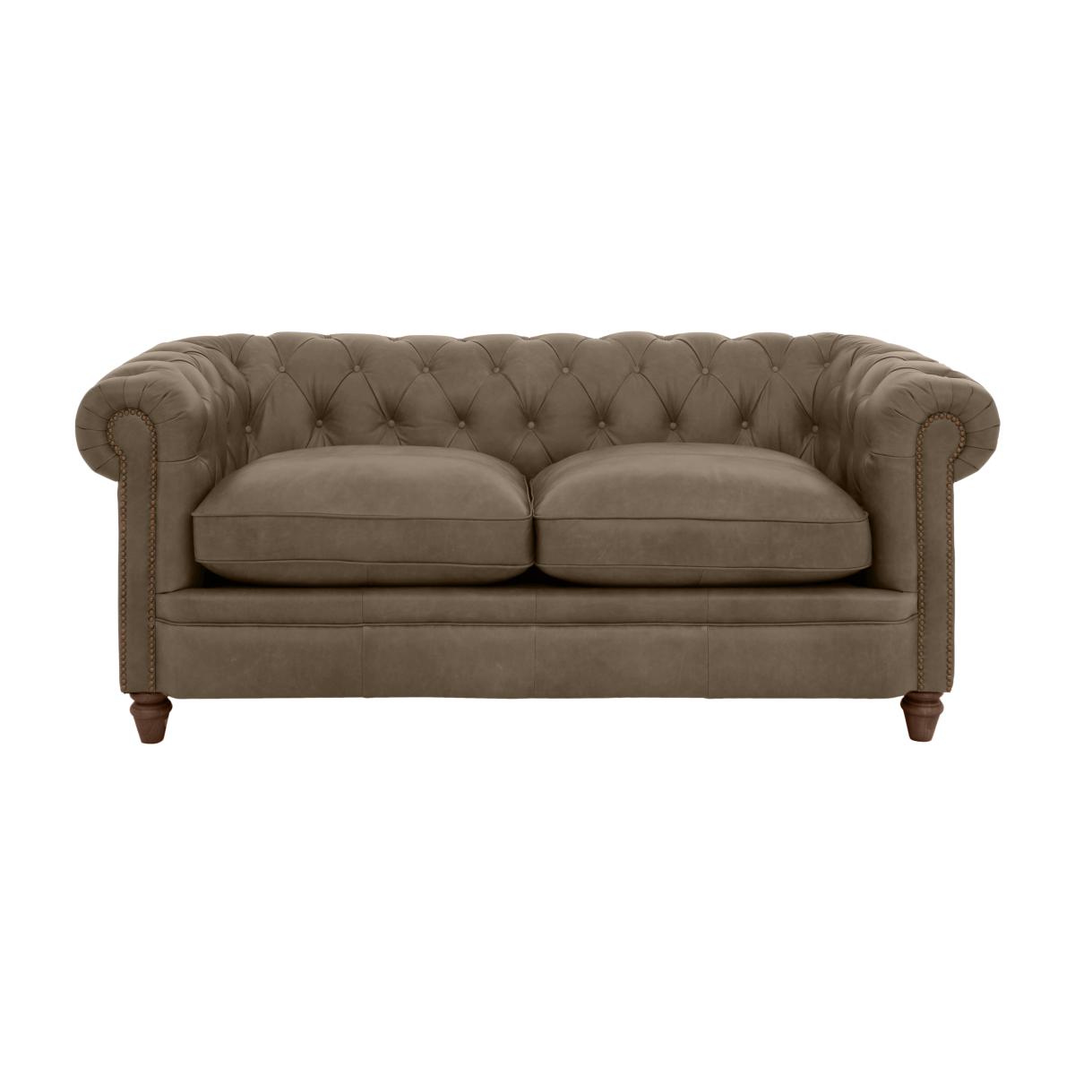 Alexander and James - Chesterfield Collection Ralph 2 Seater Leather Sofa - Case Taupe with Studs - Dark Feet