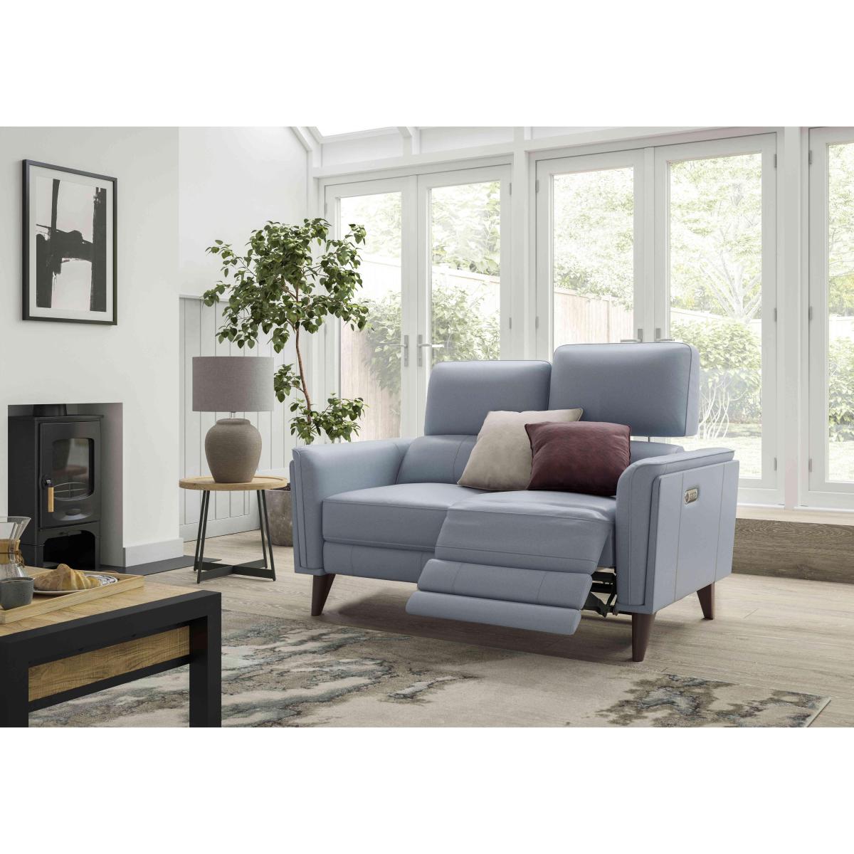 Compact Collection Klein 2 Seater BV Leather Power Recliner Sofa with Telescopic Headrests - BV Elephant – image 2
