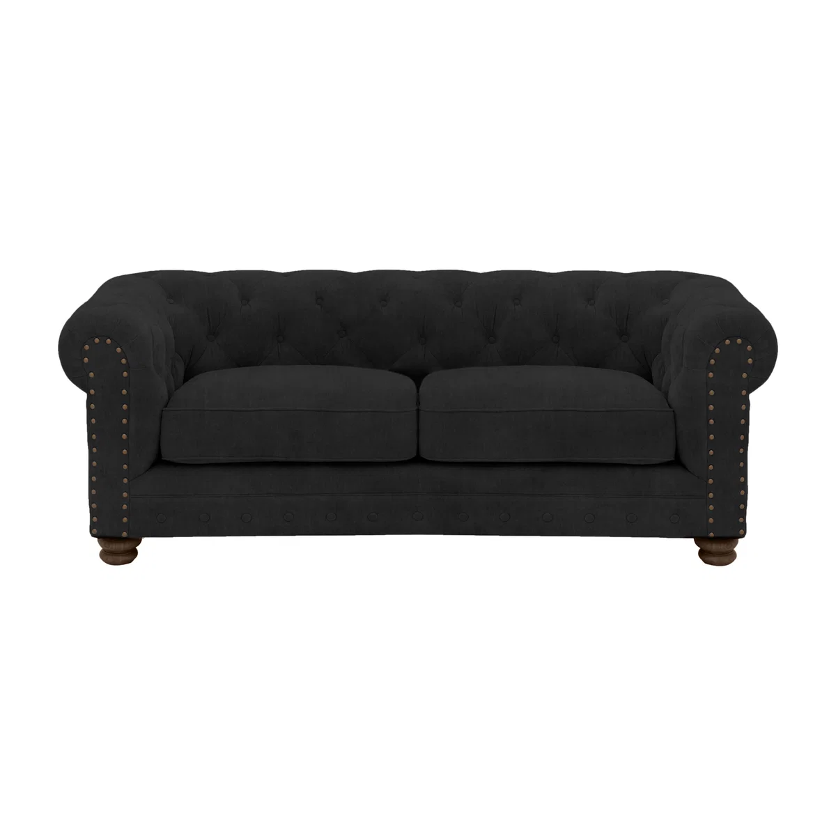 Alexander and James - Chesterfield Collection Hugo 2 Seater Fabric Sofa - Chocolate with Studs - Dark Feet