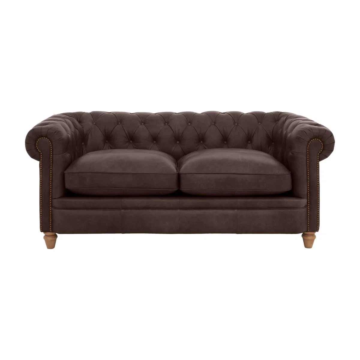 Alexander and James - Chesterfield Collection Ralph 2 Seater Leather Sofa - Satchel Nutmeg with Studs - Oak Feet