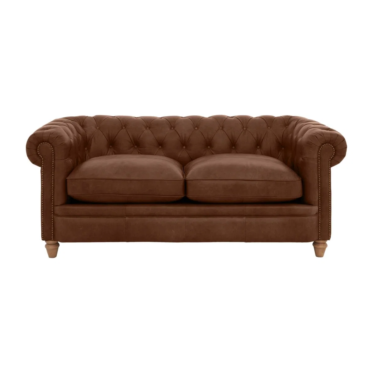 Alexander and James - Chesterfield Collection Ralph 2 Seater Leather Sofa - Satchel Pepper with Studs - Oak Feet