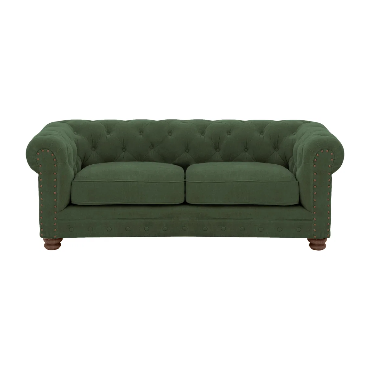 Alexander and James - Chesterfield Collection Hugo 2 Seater Fabric Sofa - Highland Green with Studs - Dark Feet