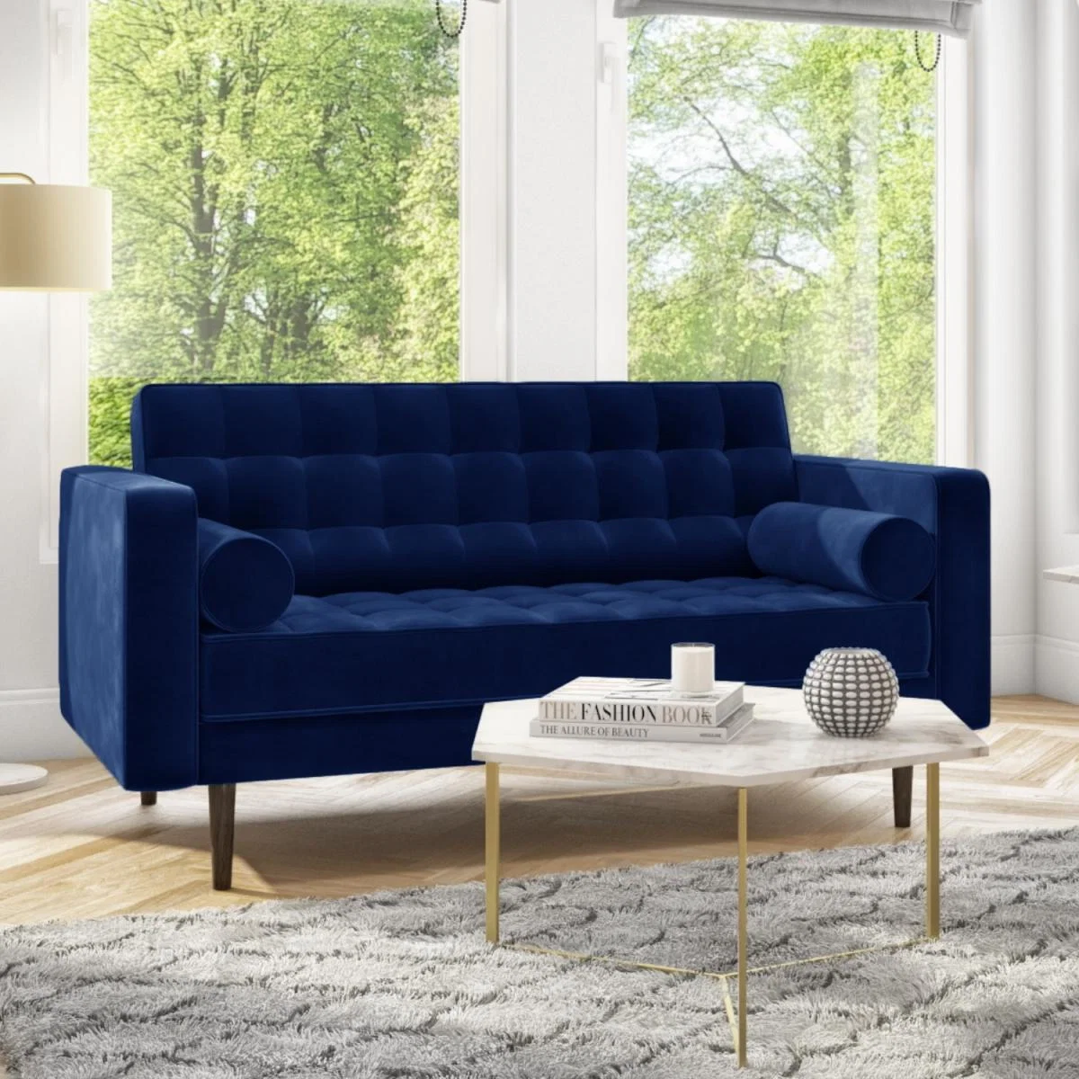 Navy Blue Velvet 2 Seater Sofa - Elba – image 1