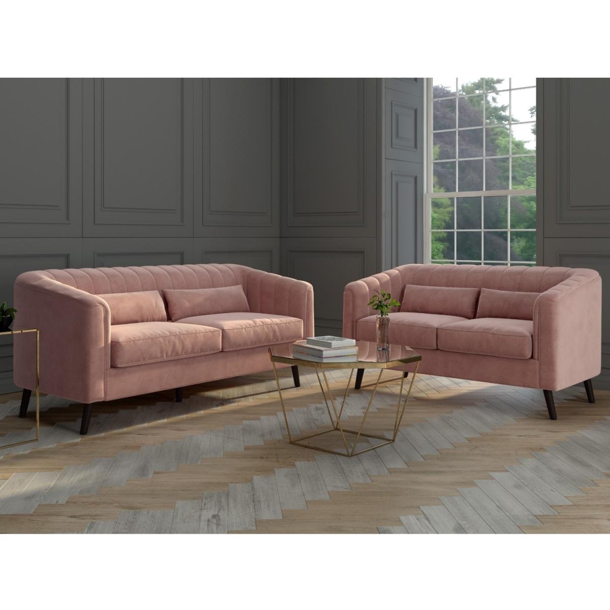 Pink Velvet 3 Seater Sofa & 2 Seater Sofa Set - Lotti – image 2