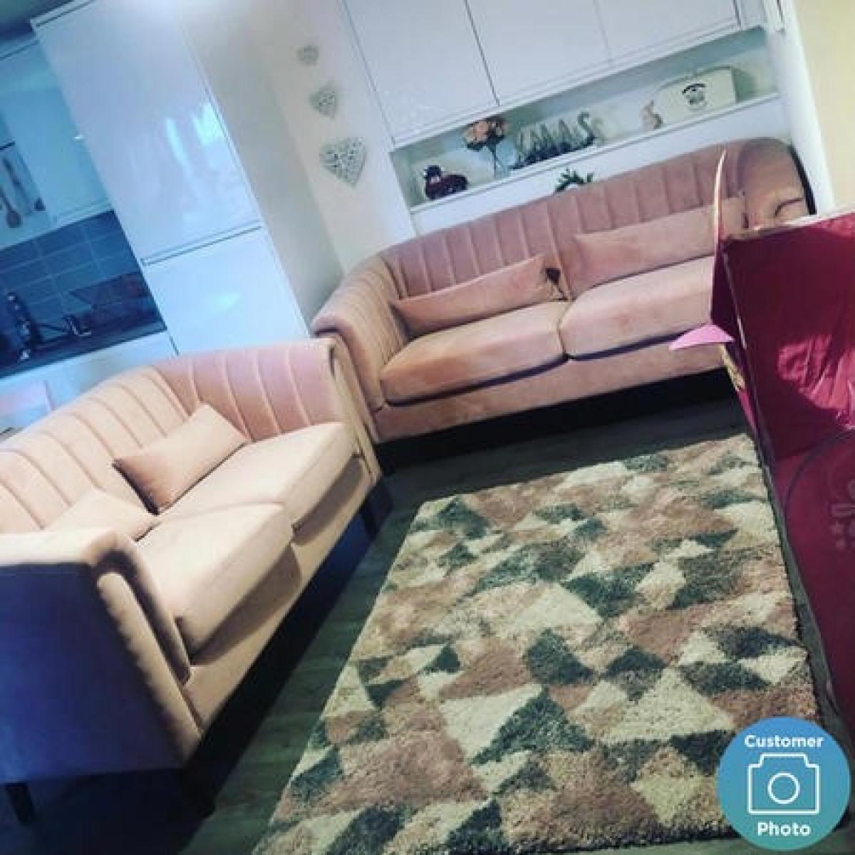 Pink Velvet 3 Seater Sofa & 2 Seater Sofa Set - Lotti – image 10