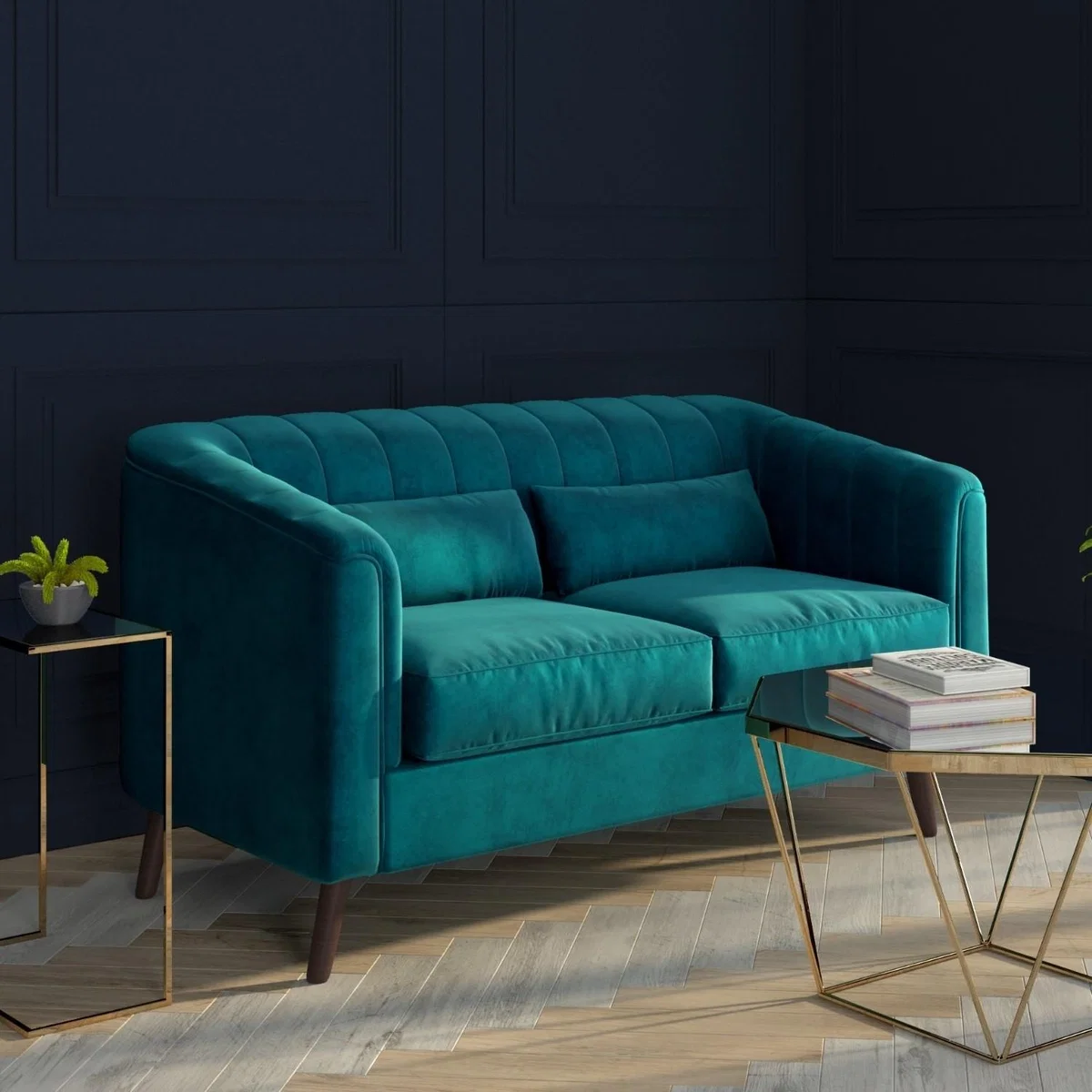 Blue Velvet 2 Seater Sofa - Lotti – image 3