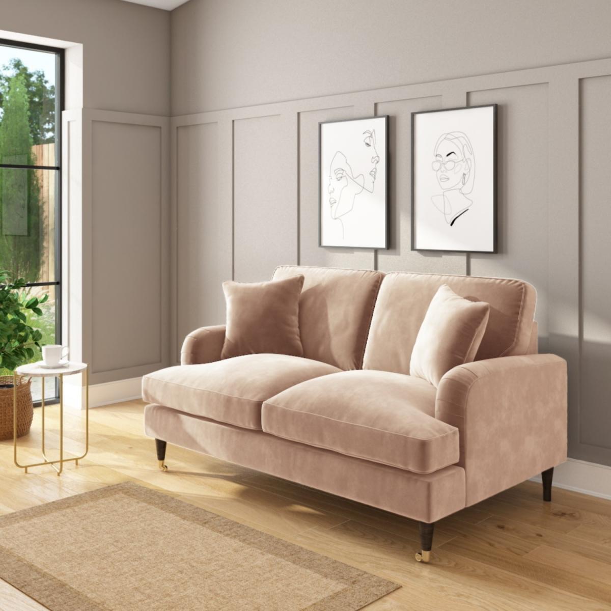 Velvet 2 Seater Sofa in Blush Pink - Payton – image 1