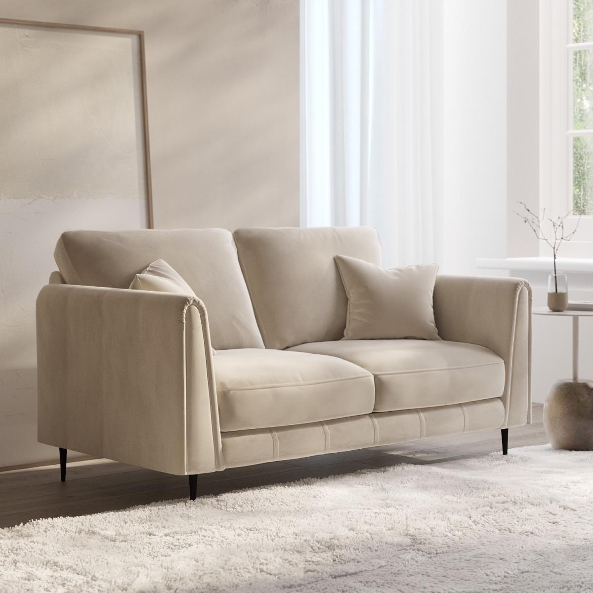Beige Velvet 2 Seater Sofa - Tahlia – image 2