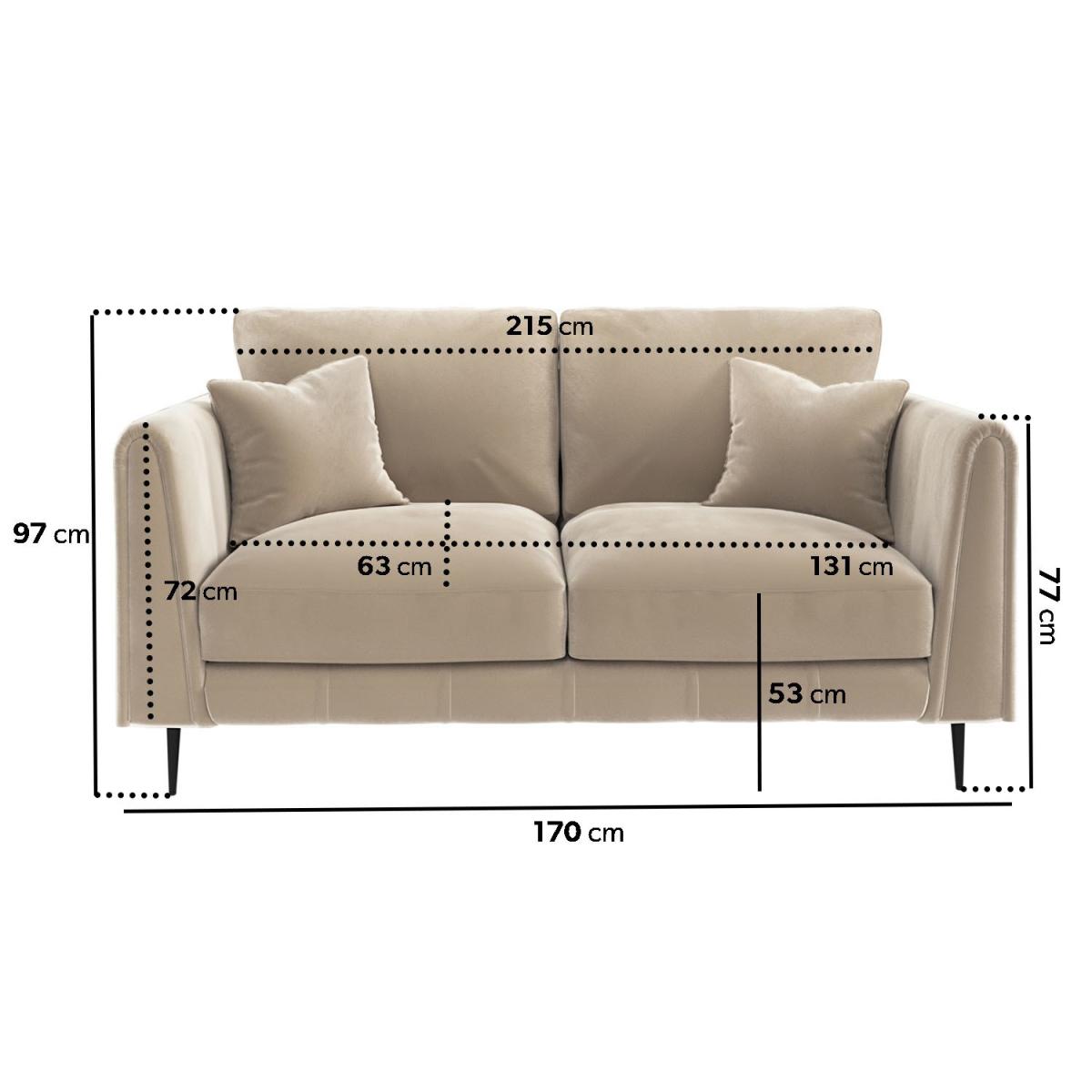 Beige Velvet 2 Seater Sofa - Tahlia – image 5