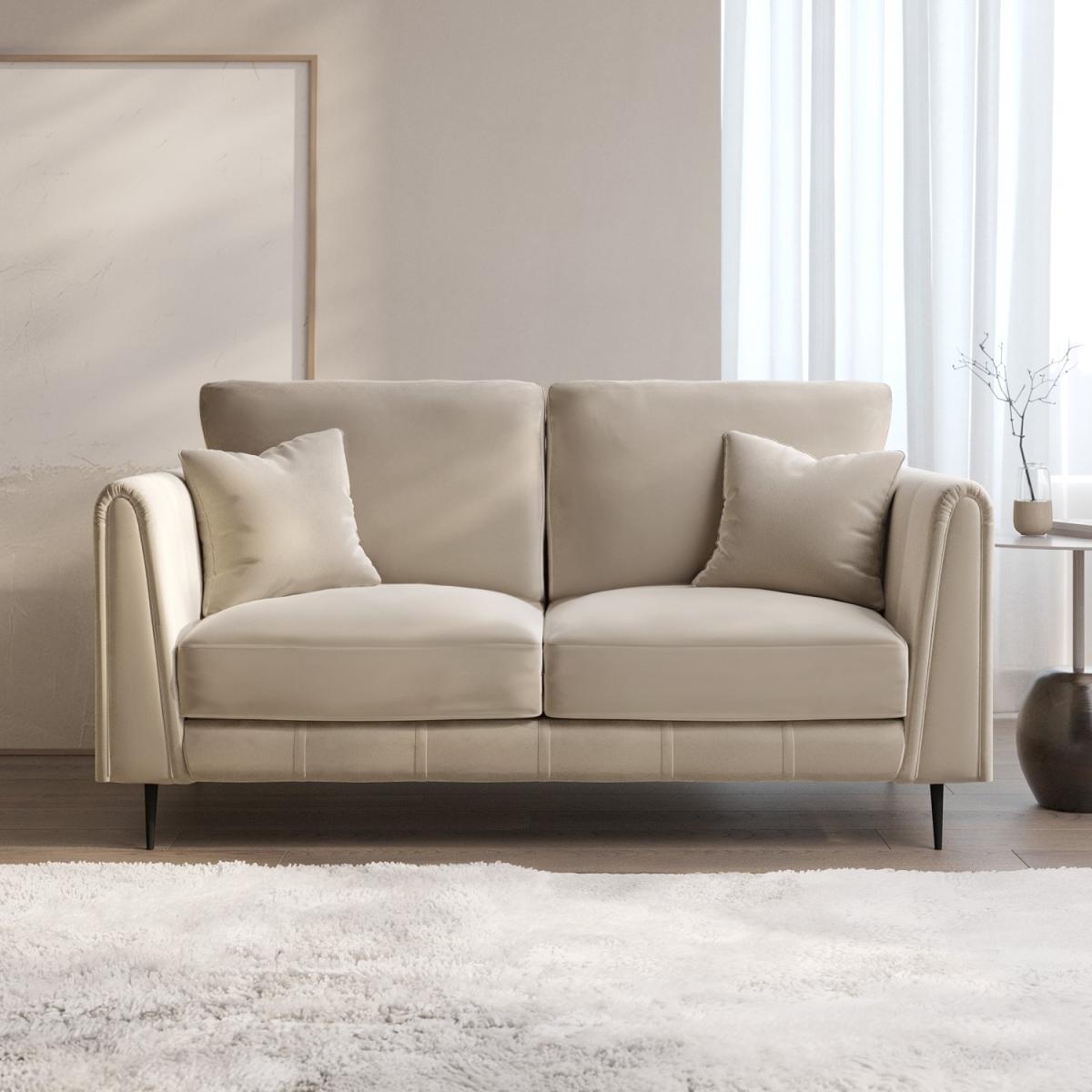 Beige Velvet 2 Seater Sofa - Tahlia – image 1