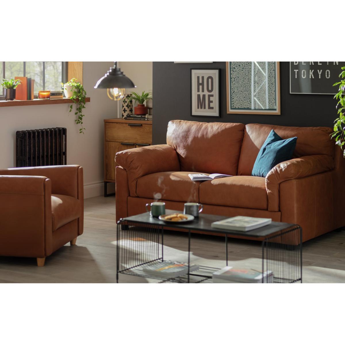 Habitat Florence 2 Seater Leather Sofa - Tan – image 3