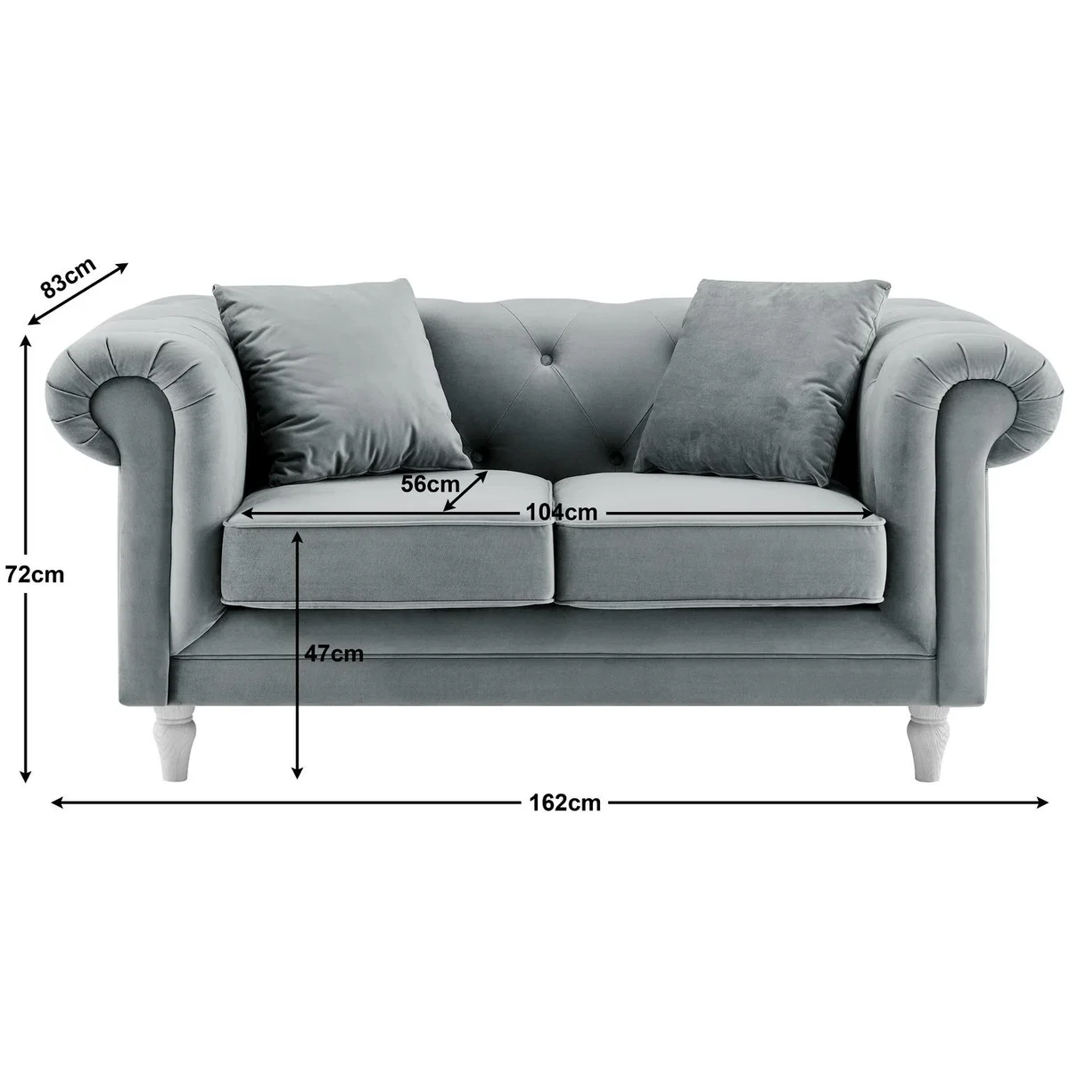 Habitat Clarendon Chesterfield Velvet 2 Seater Sofa-Charcoal – image 3