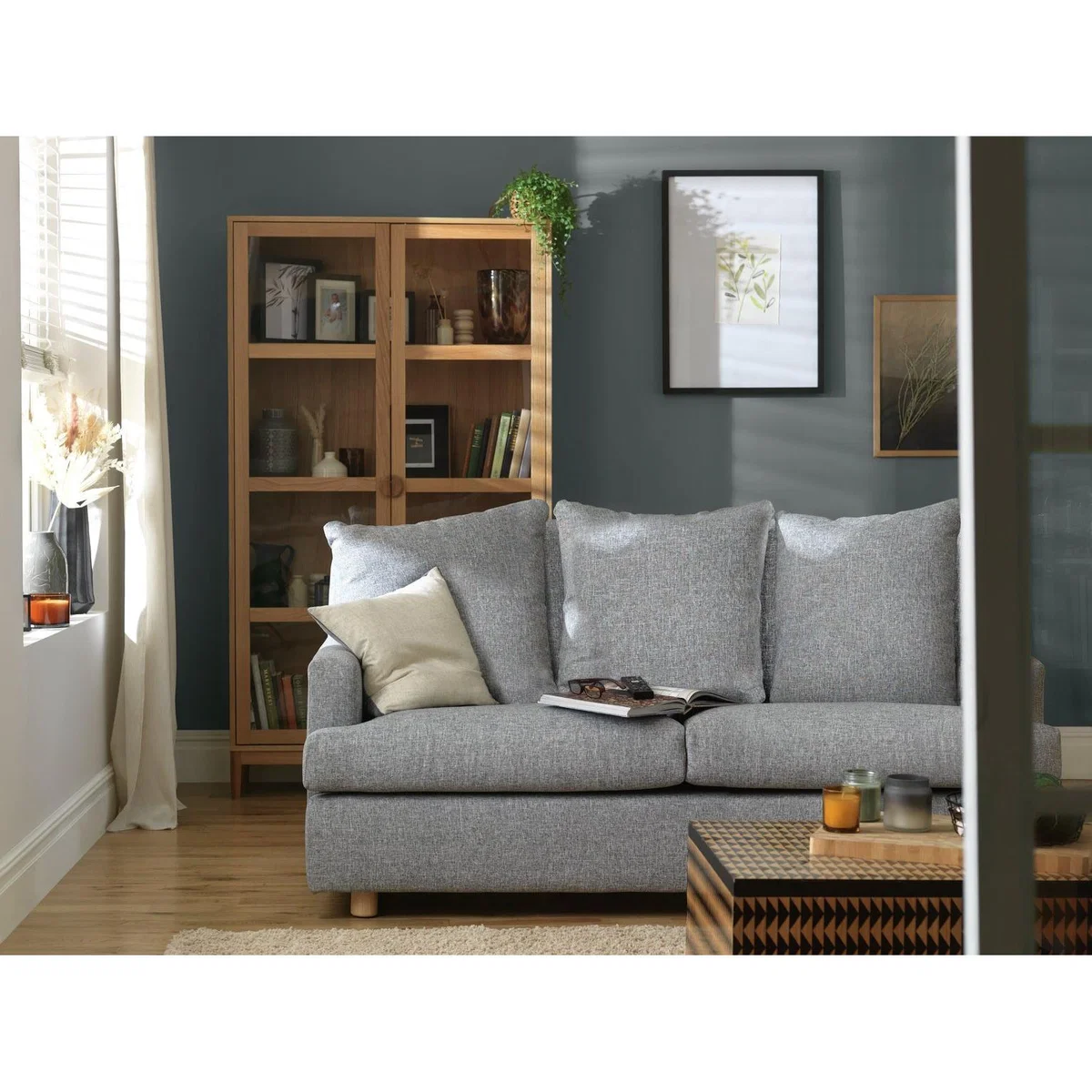 Habitat Lana 2 Seater Velvet Sofa with Cushion - Charcoal – image 2