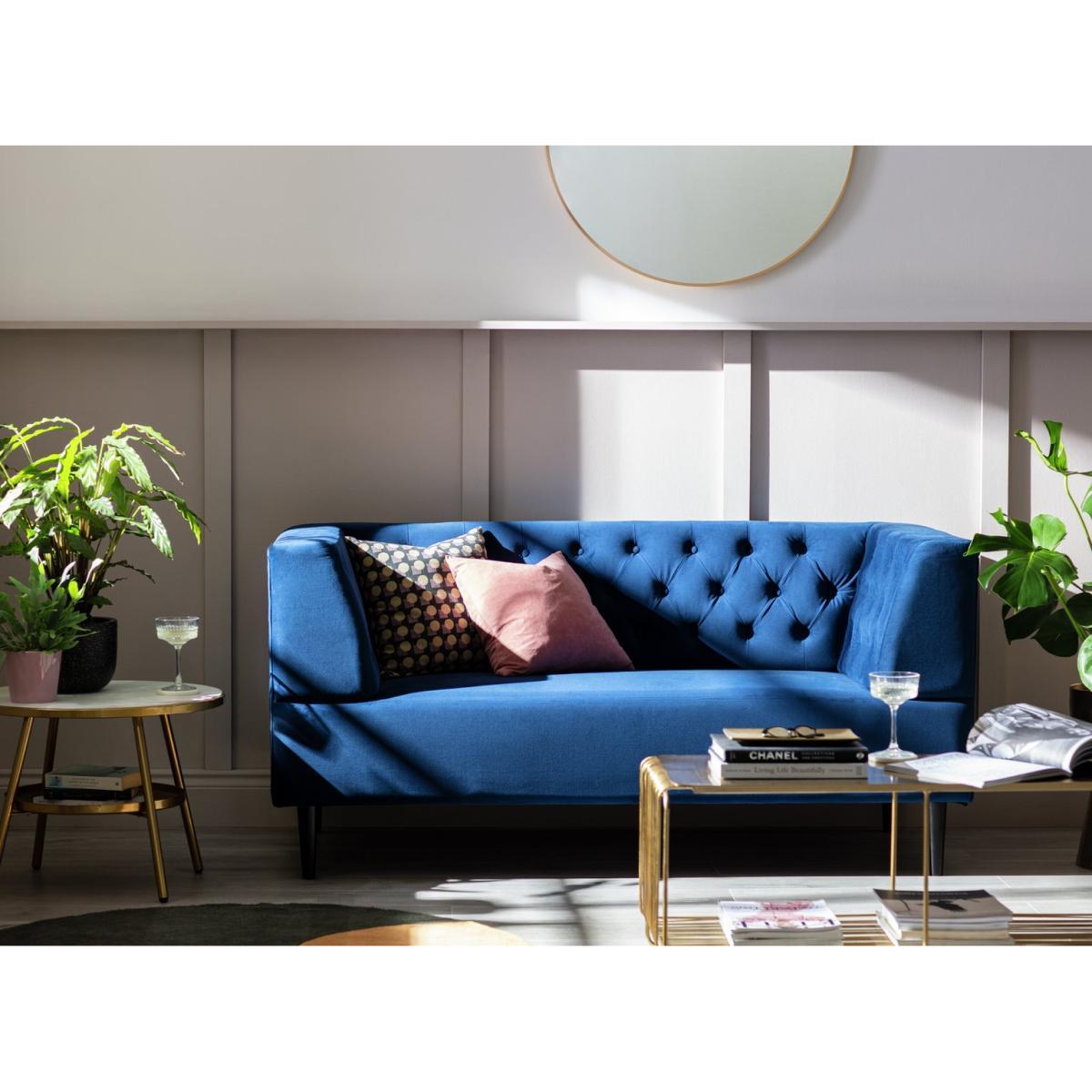 Habitat Blake 2 Seater Velvet Sofa - Navy – image 2