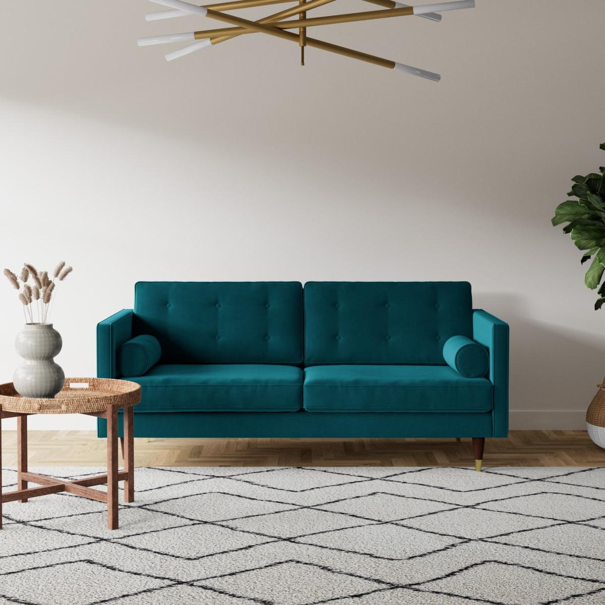 Swoon Porto Velvet 2 Seater Sofa- Kingfisher Blue – image 3