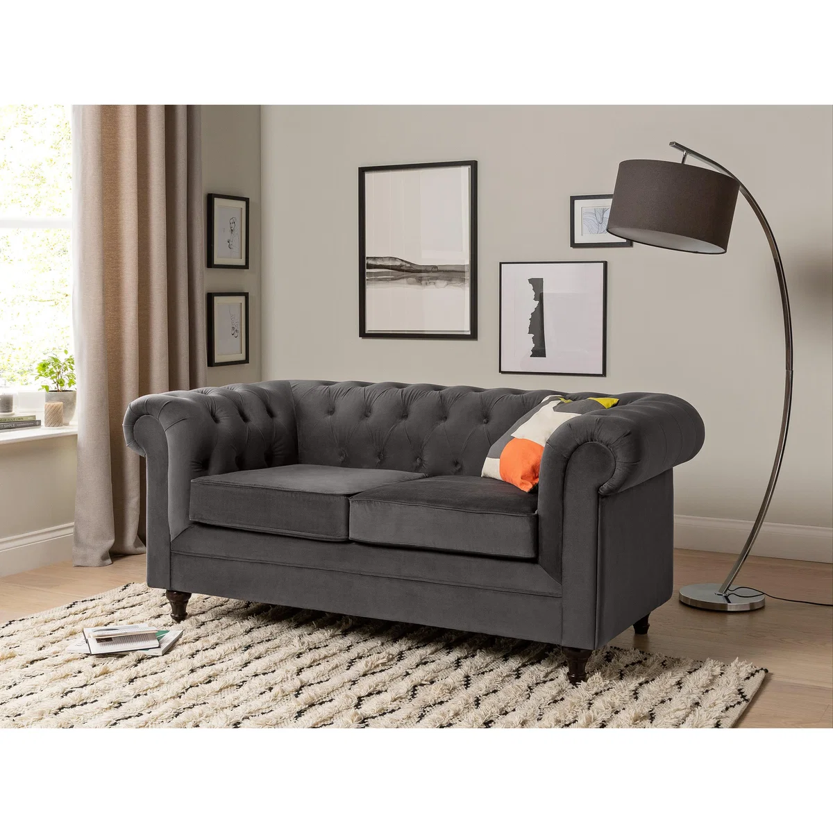 Habitat Chesterfield 2 Seater Velvet Sofa - Charcoal – image 3