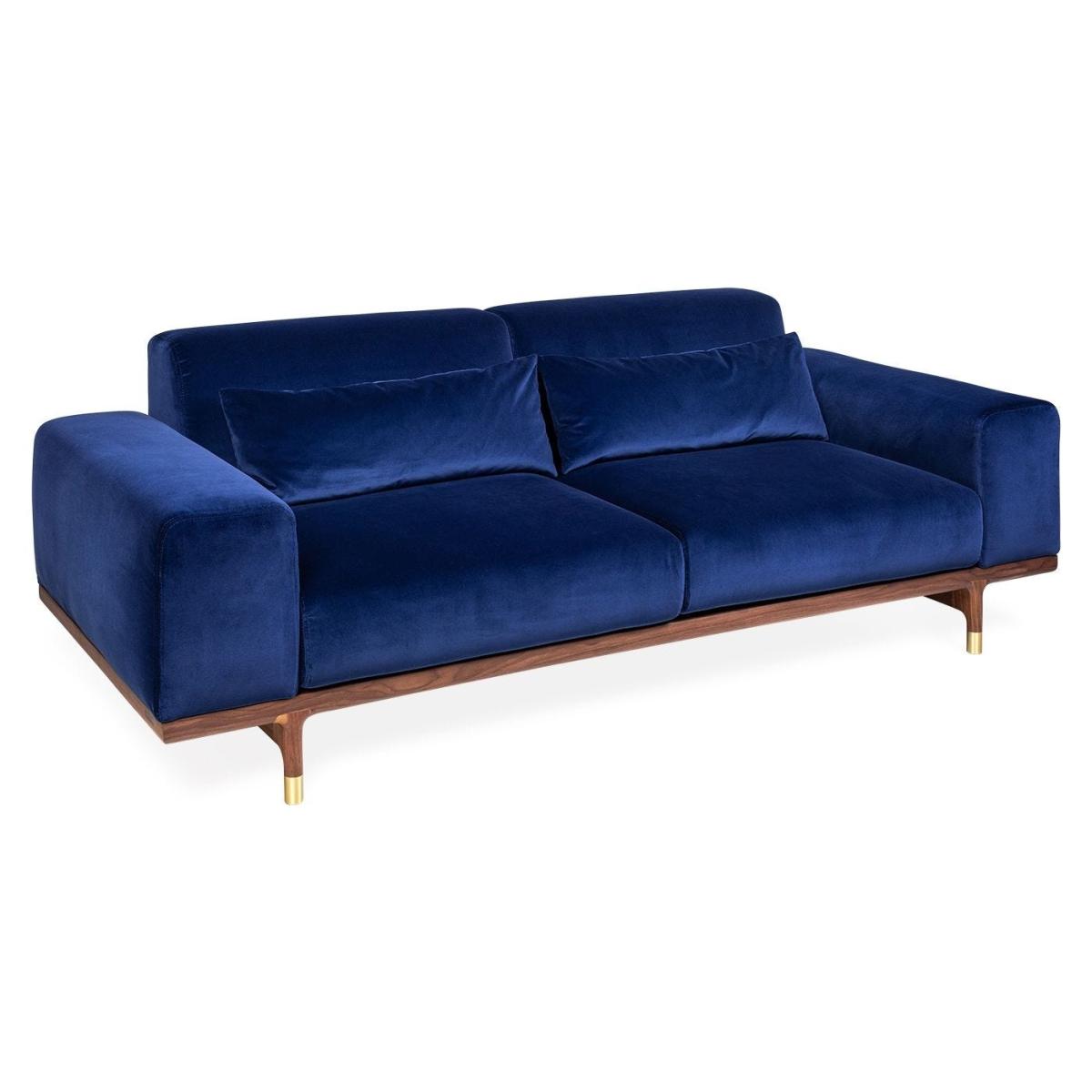 Heal's Argo 2 Seater Sofa Dark Blue Velvet Walnut Brass Feet - Heal's UK Furniture – image 2