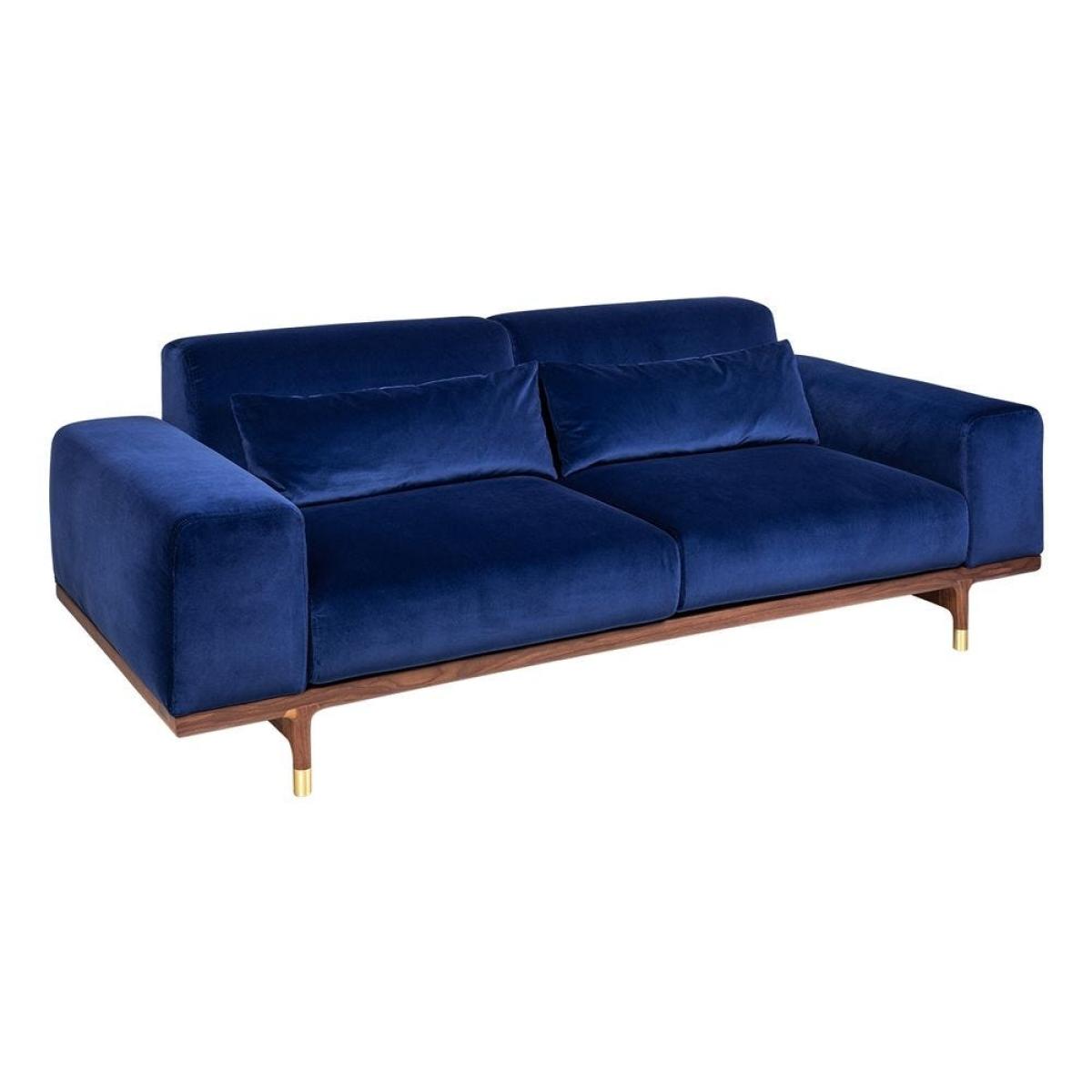 Heal's Argo 2 Seater Sofa Dark Blue Velvet Walnut Brass Feet - Heal's UK Furniture – image 3