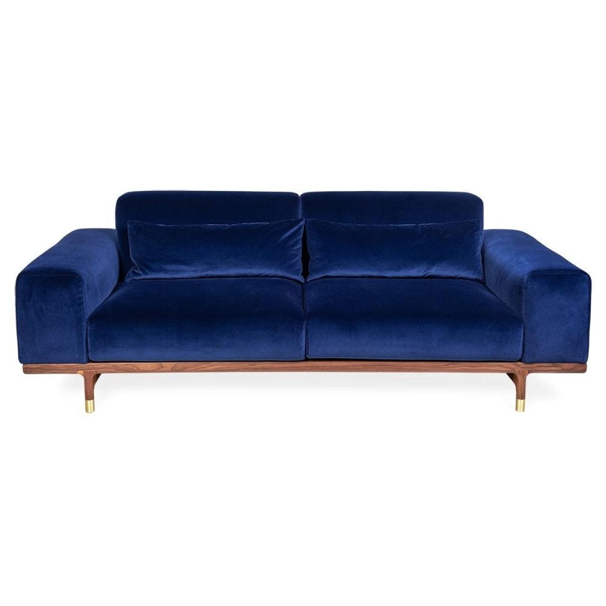 Heal's Argo 2 Seater Sofa Dark Blue Velvet Walnut Brass Feet - Heal's UK Furniture – image 7