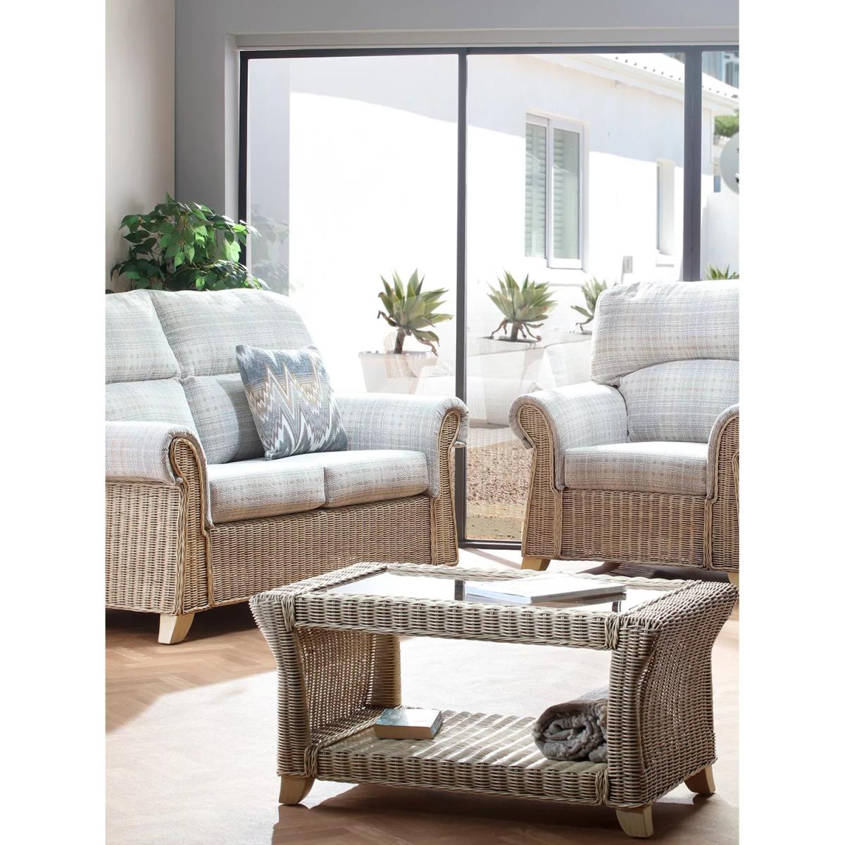 Desser Clifton Rattan Athena Check 2-Seater Sofa, Grey – image 2