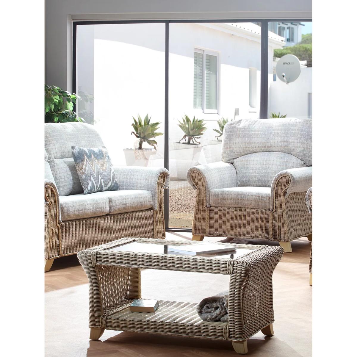Desser Clifton Rattan Athena Check 2-Seater Sofa, Grey – image 3