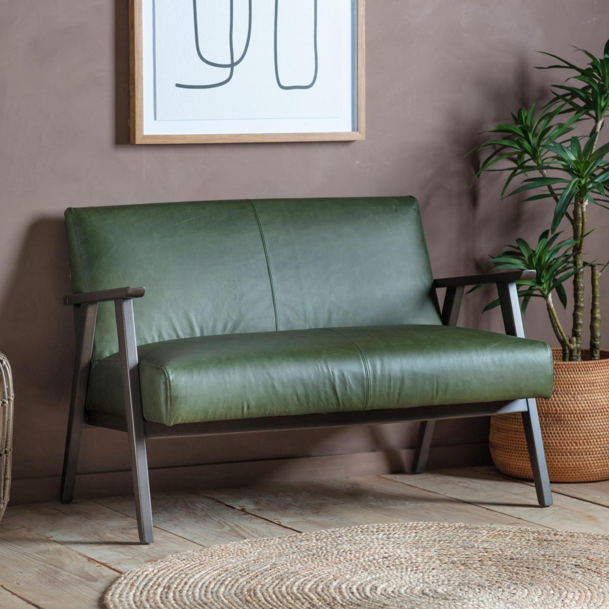 Newland Leather 2 Seater Sofa - Green – image 1
