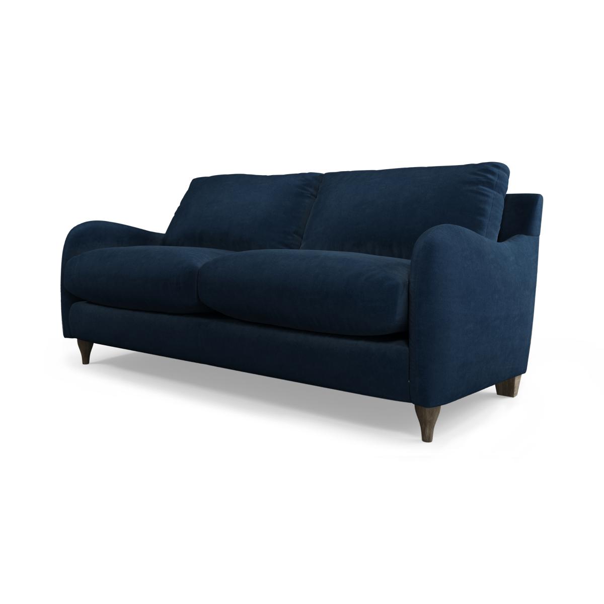 Sofia 2 Seater Sofa, Navy Blue Recycled Velvet with Light Wood Legs – image 3
