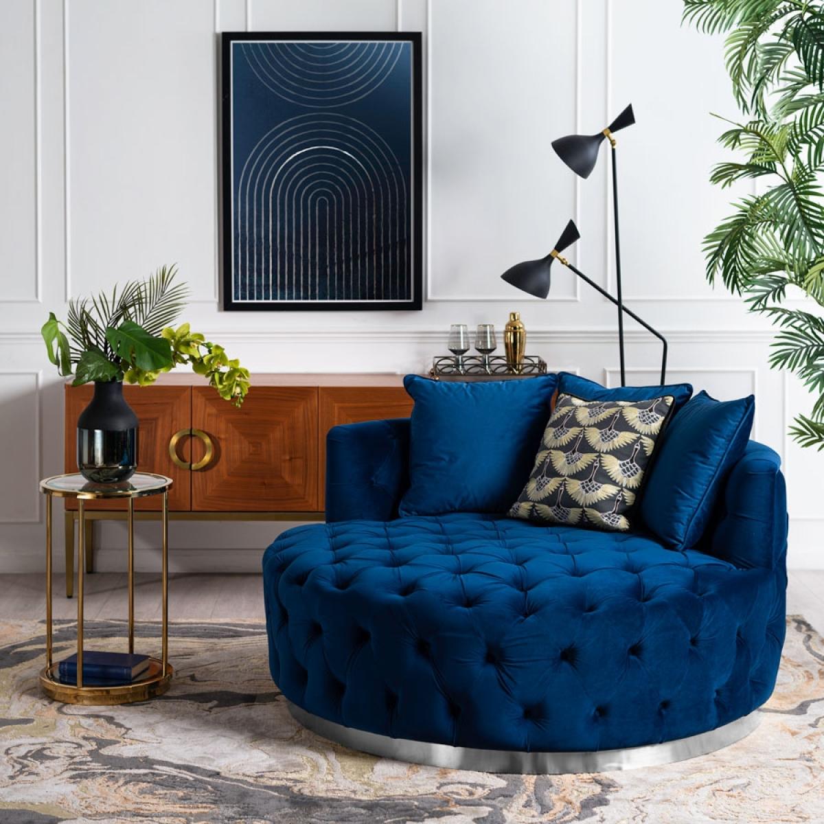 Frankfurt Loveseat - Navy Blue - Silver Base – image 2