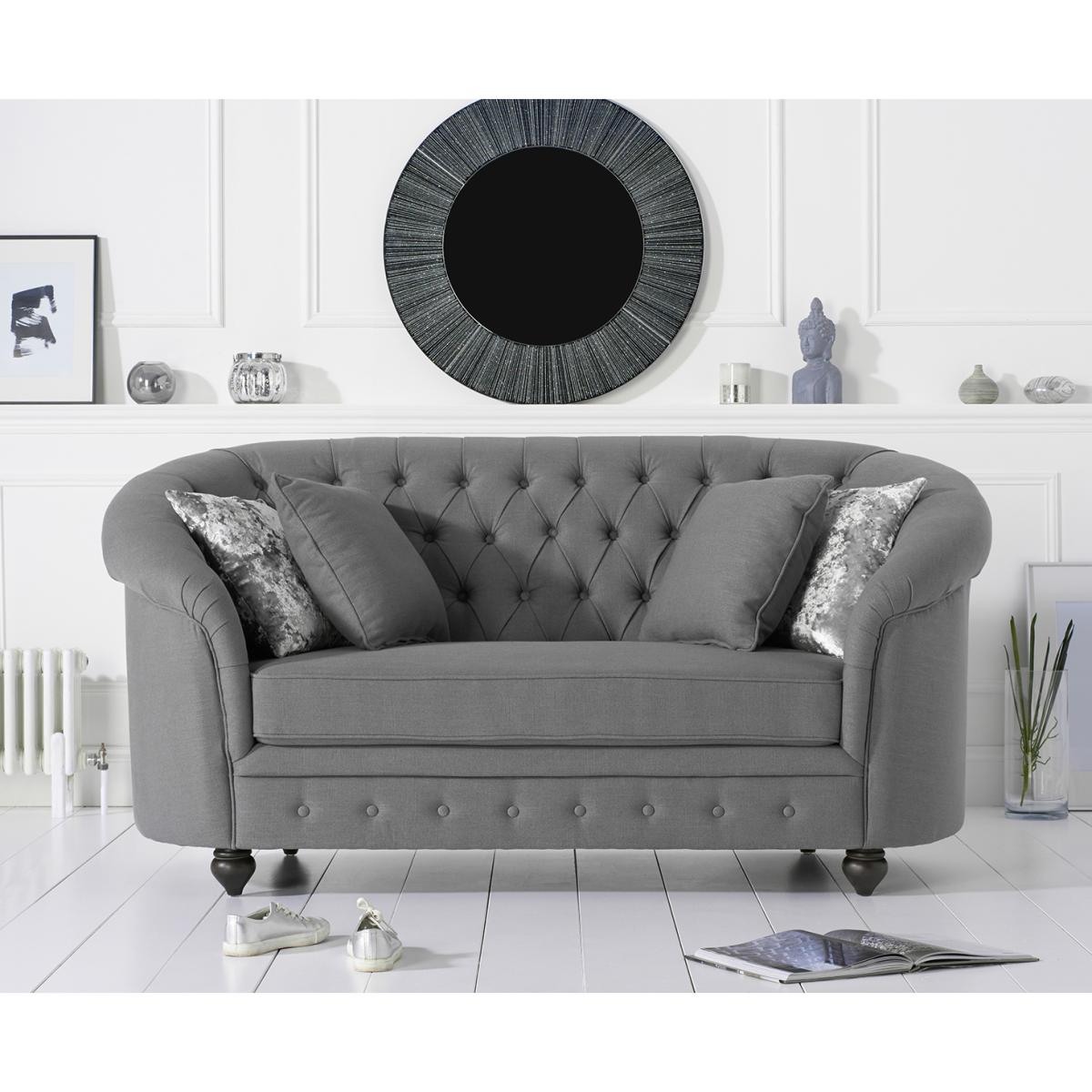 Chloe Chesterfield Grey Linen Fabric Two-Seater Sofa – image 2