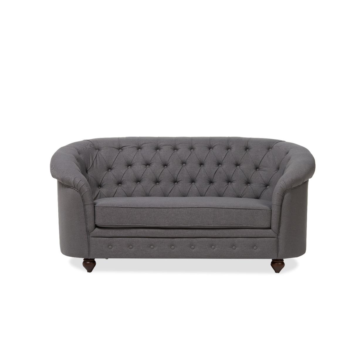 Chloe Chesterfield Grey Linen Fabric Two-Seater Sofa – image 3
