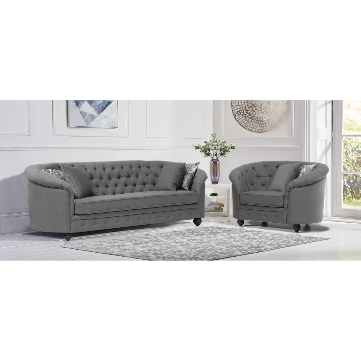 Chloe Chesterfield Grey Linen Fabric Two-Seater Sofa – image 8