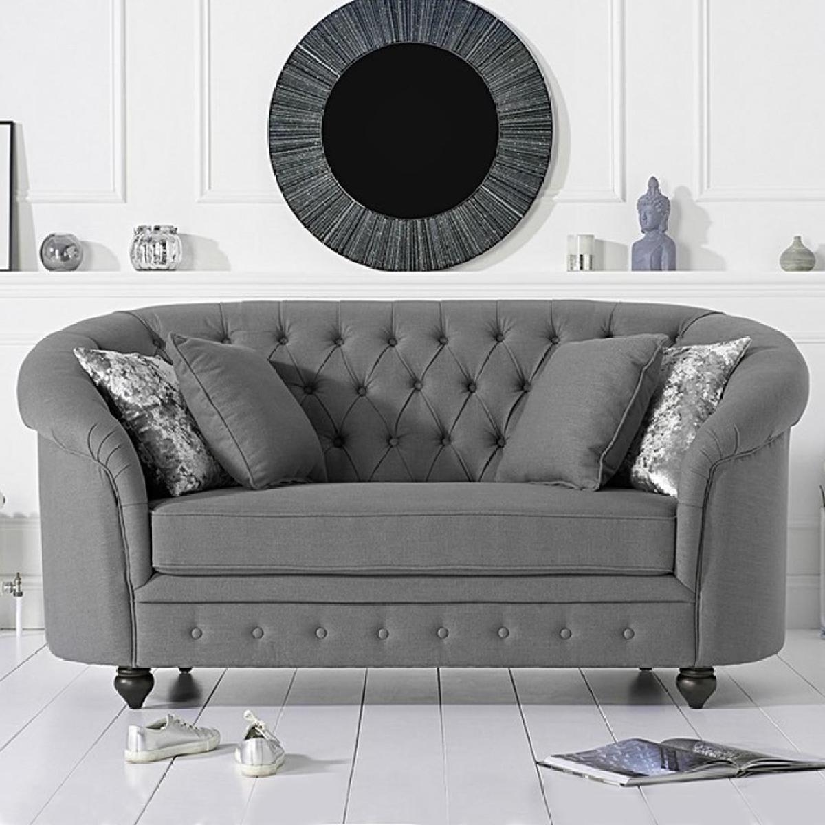 Chloe Chesterfield Grey Linen Fabric Two-Seater Sofa – image 1