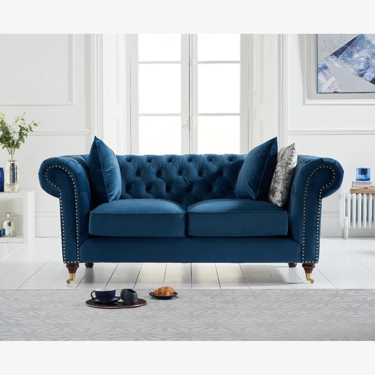 Kensington Chesterfield Blue Velvet 2 Seater Sofa – image 1