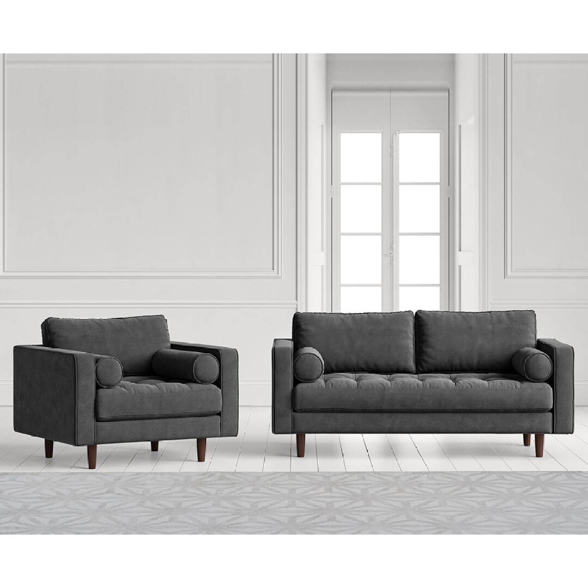 Elliott Cement Grey Velvet Two Seater Sofa – image 4