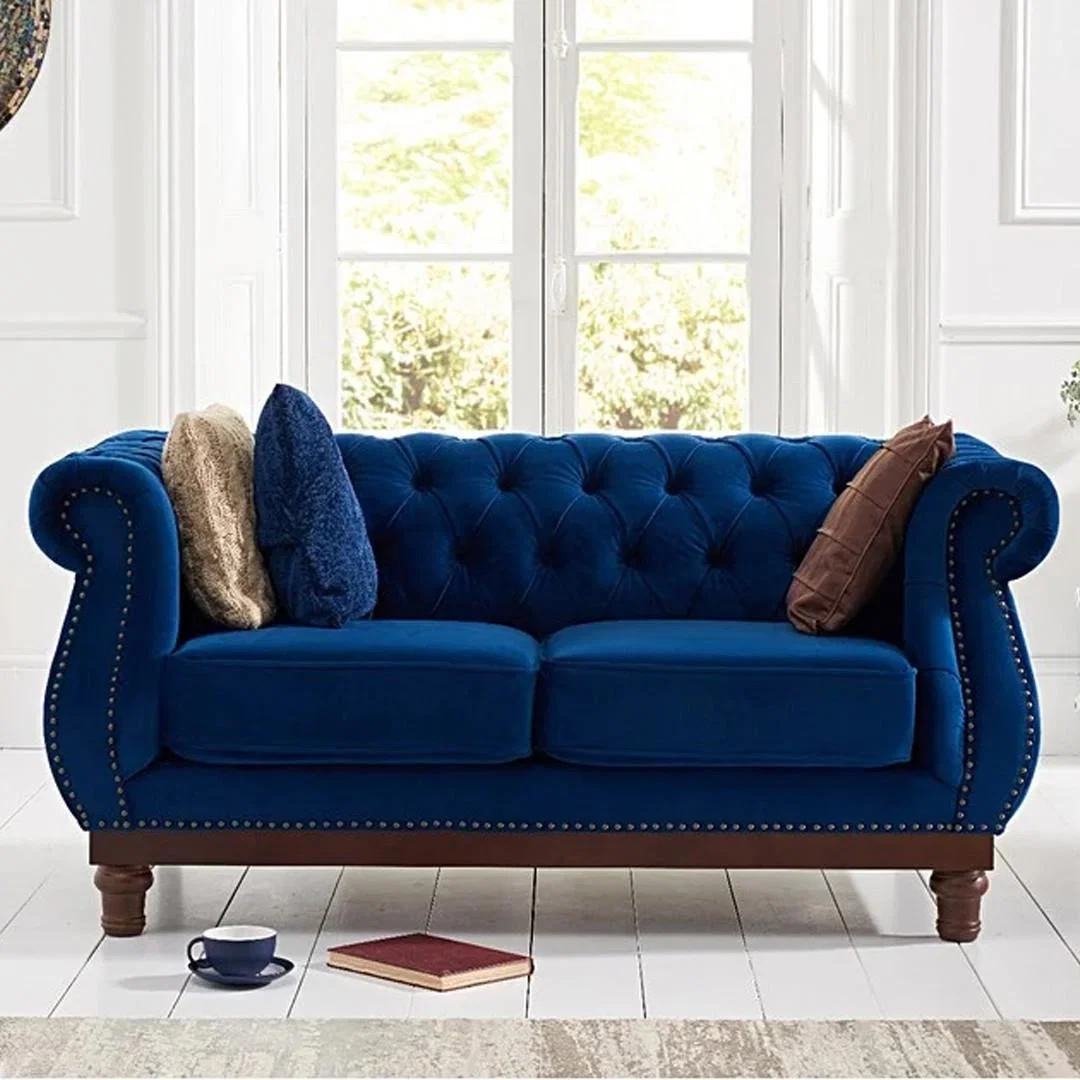 Henbury Chesterfield Blue Plush Velvet 2 Seater Sofa – image 1